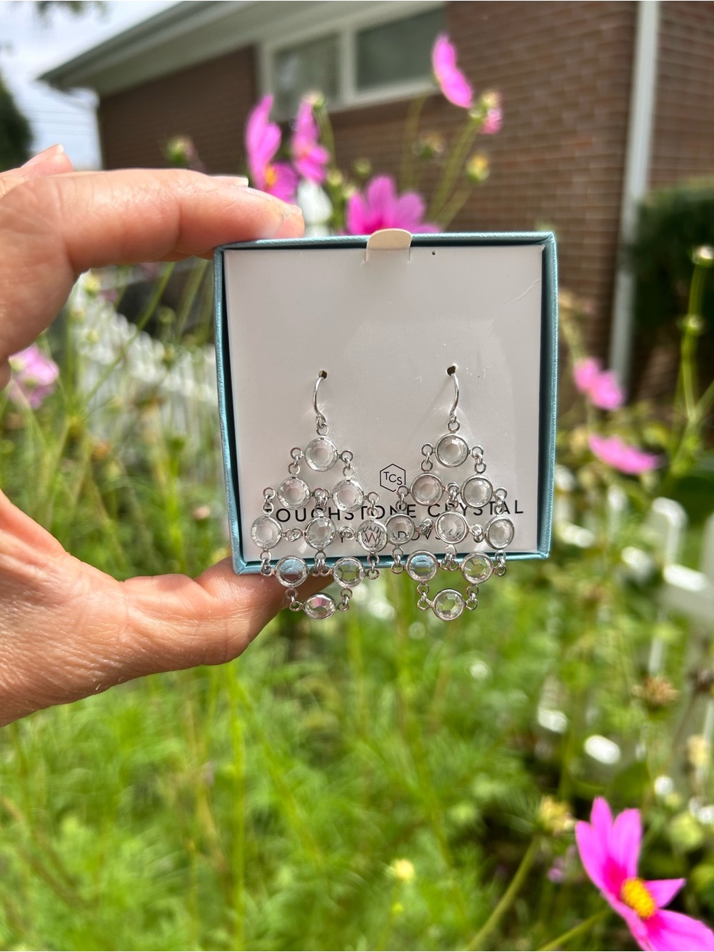 Touchstone Crystal Silver Dangle Chandelier Earrings